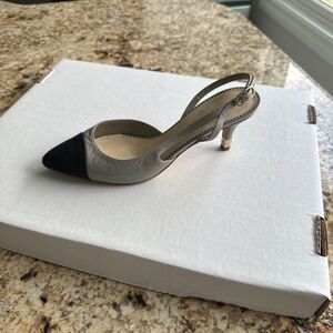 Chanel gray & black slingbacks